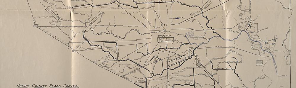 Harris County topographic watershed map of a preliminary drainage study for Harris County Flood Control, 1940